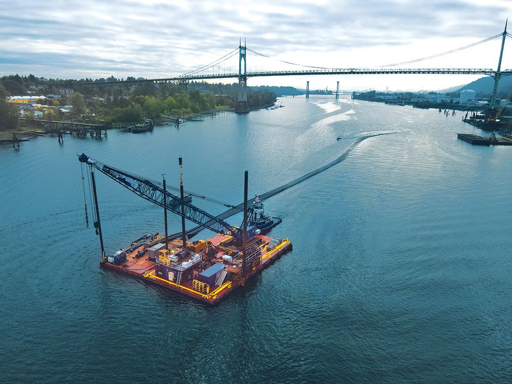 Marine barge in the middle of a river