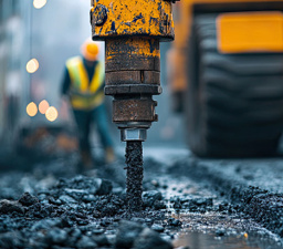 Drilling vehicle along a road