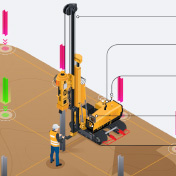 Drilling machine animation with worker operating the machine