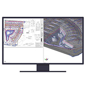 Desktop monitor displaying Trimble Business Center software digitizing plan sets from PDF into 3D linework and models