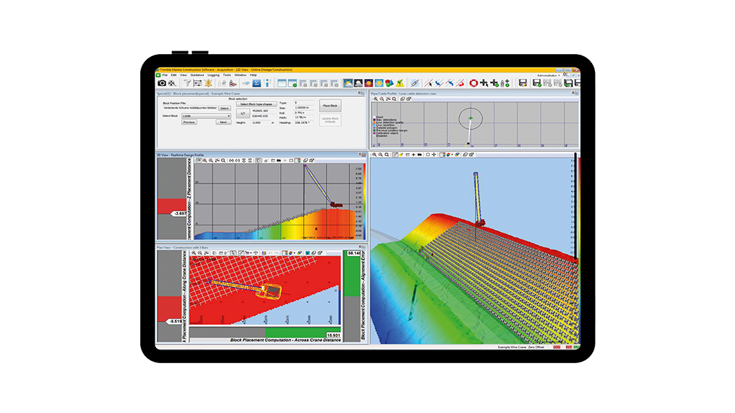 Trimble marine construction software on a tablet display