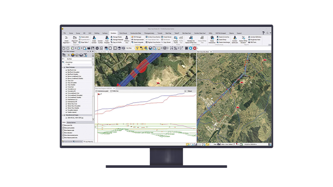 Desktop monitor displaying Trimble Business Center software
