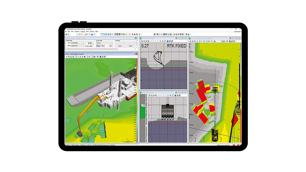 Trimble marine construction software on a tablet display